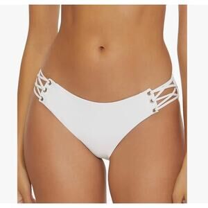 Becca White Modern Edge Rib Daniella Corset Side Hipster Bikini Bottom L NWT